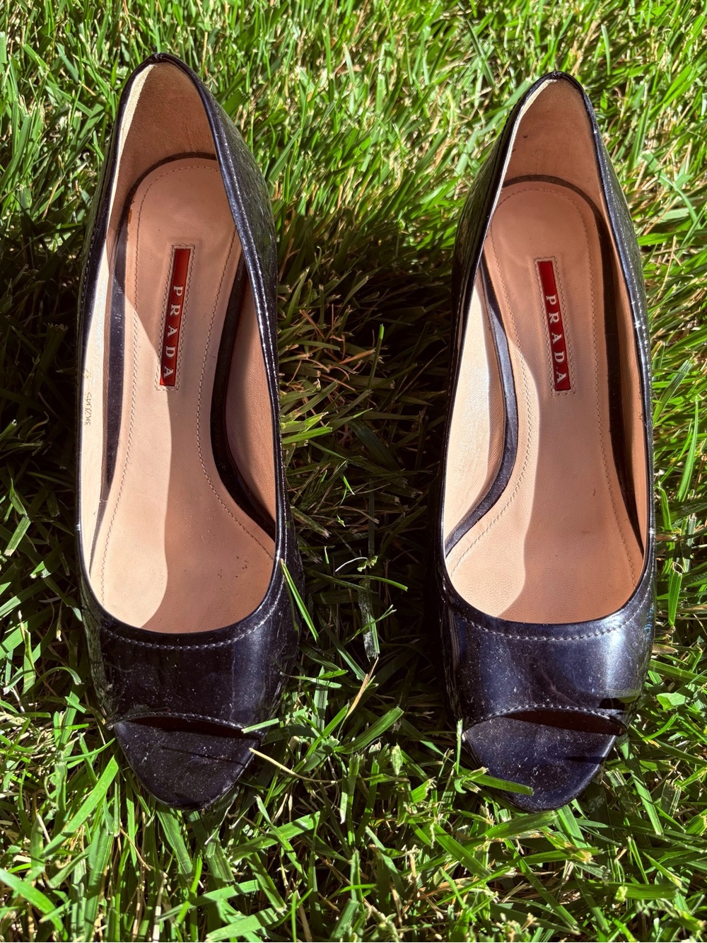 Prada Black Patent Leather Peep-Toe Pumps - Women's